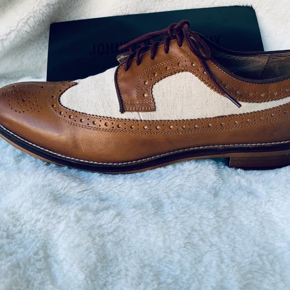 POSH PARTY MEN\'S JOHNSTON & MURRHY 10 1/2M WINGTIP  Tan Calfskin-Beige Linen main image 5